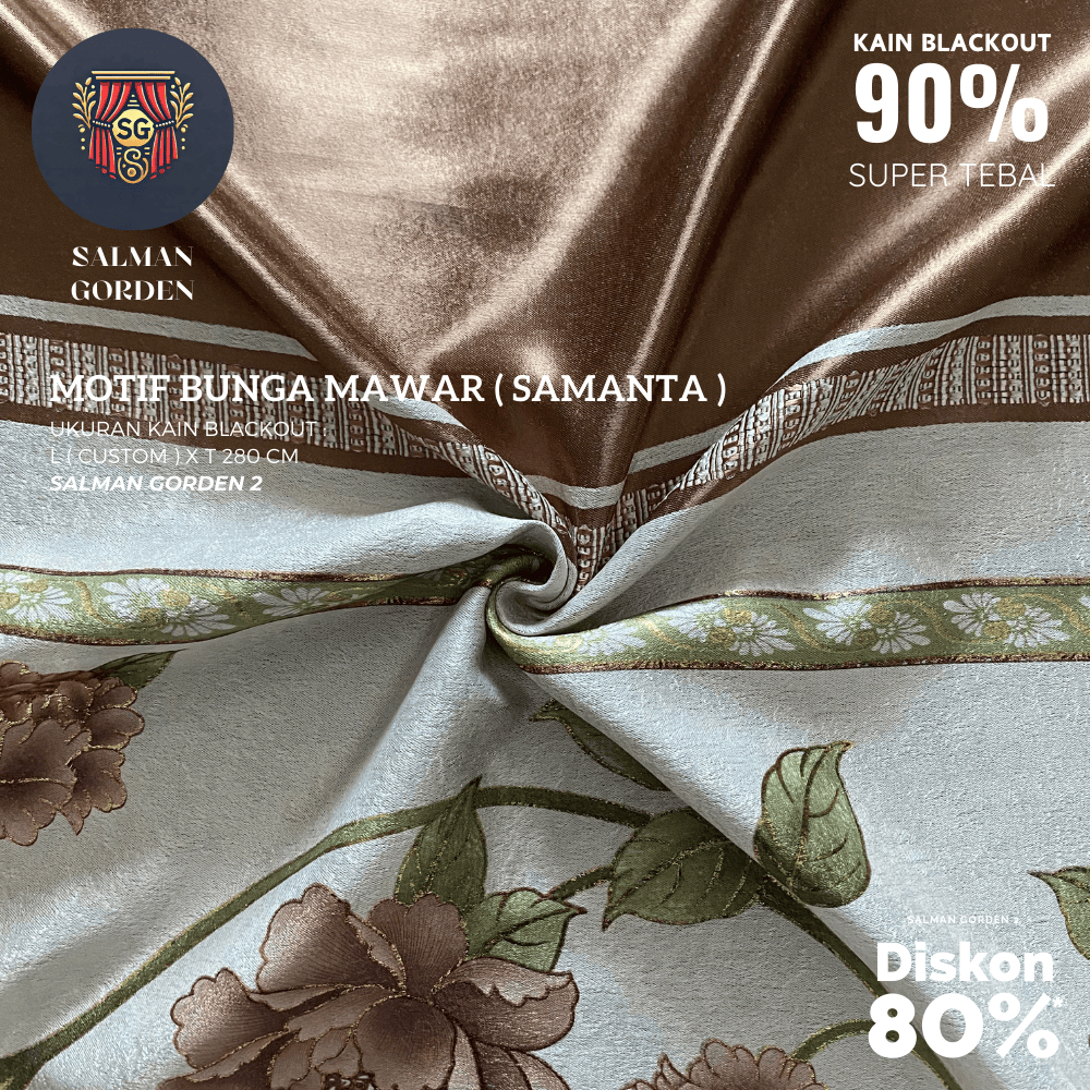 KAIN GORDEN BLACKOUT POLOS METERAN CUSTOM MOTIF BUNGA MAWAR ( KAIN BLACKOUT 85% - 95% - KODE SAMANTA