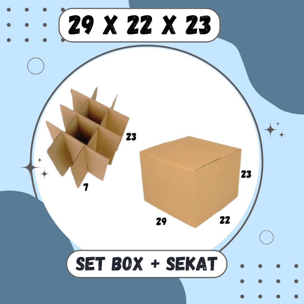 

Set Box 29x22x23 + sekat 12 @7x7x23 Box Dus Packing Kotak Kemasan Kardus Karton