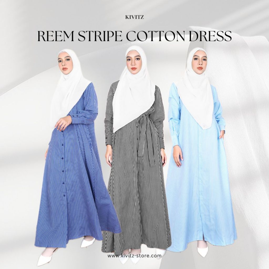KIVITZ | REEM STRIPE COTTON DRESS - ABAYA GAMIS GARIS-GARIS MUSLIMAH SYAR'I