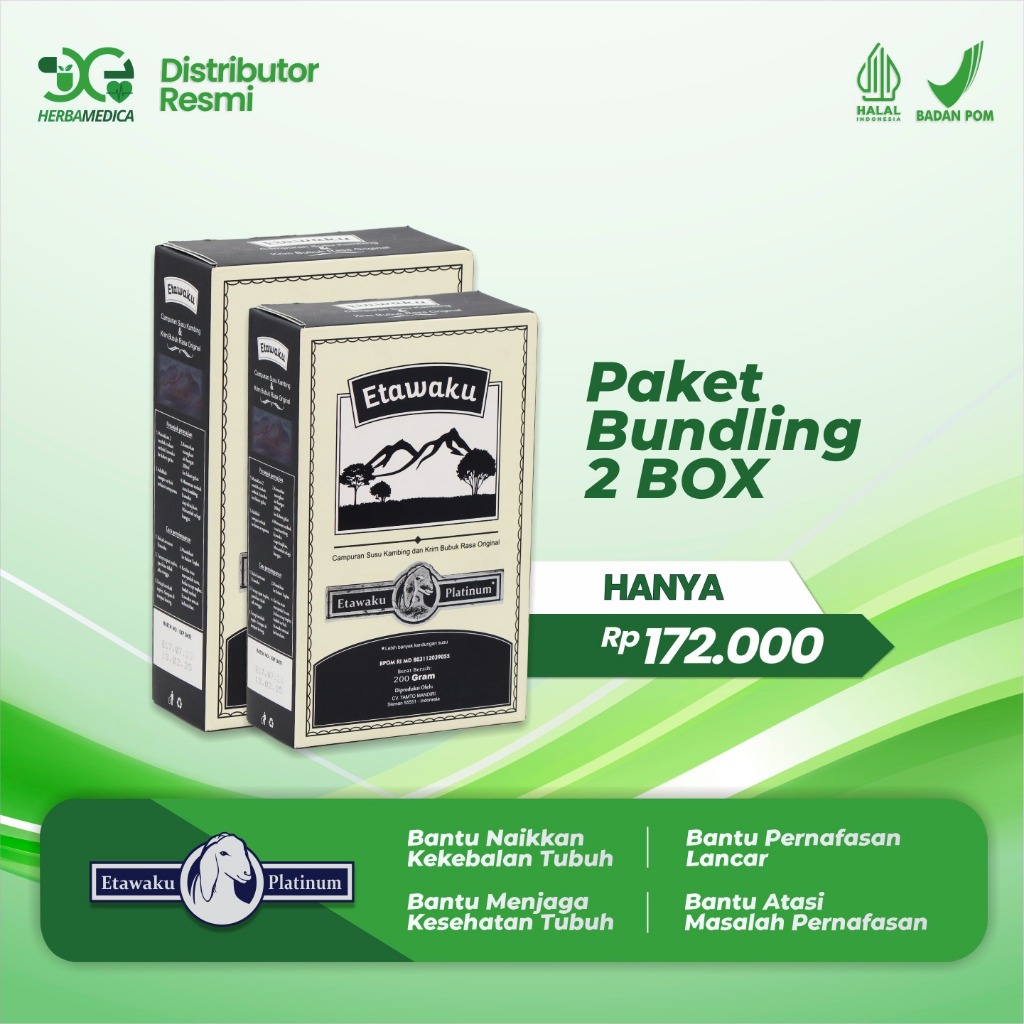 

Paket 2 Box Etawaku Platinum - Susu Berkhasiat Menyembuhkan Asma Sesak Nafas Menjadi Lega Hanya Minum 2x Sehari Mengatasi Diabetes Obesitas Atasi Sistem Pernapasan Pernafasan Asma Bronkhitis Sesak Napas Nafas Tingkatkan Kekebalan Obat Ama Obat Diabetes