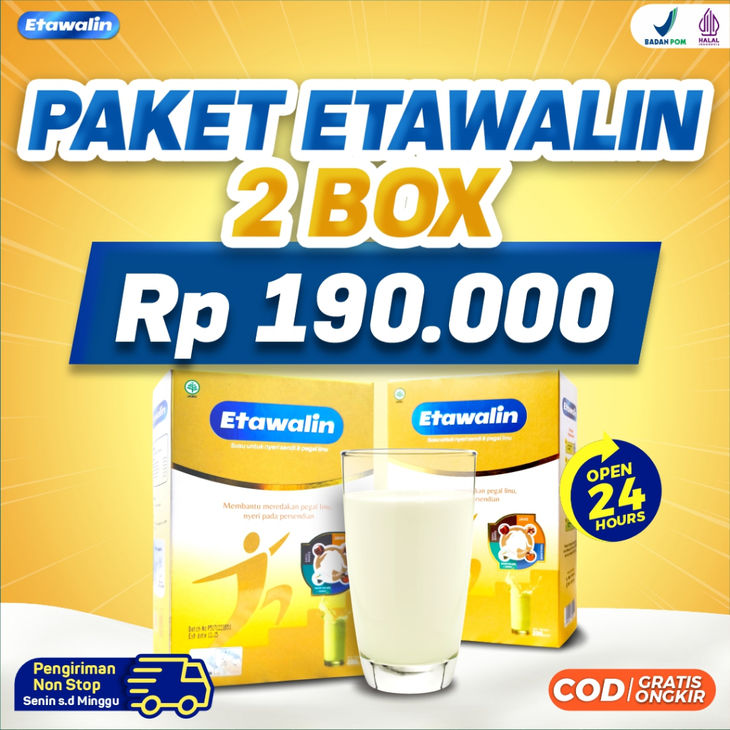 

Etawalin - 2 Box Mengobati Nyeri Sendi, Tulang Asam Urat Rematik dan Menutrisi Tulang /Kesehatan Tubuh Original