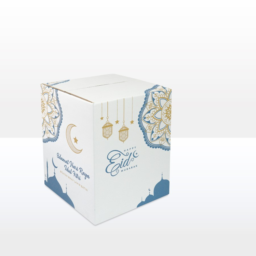 

( 5 pcs ) kardus besar persegi motif biru gold mubarak dus besar jumbo packing hampers parcel sembako ukuran 25X25X33 cm