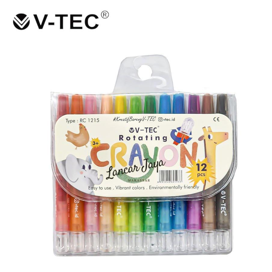 

V-TEC ROTATING CRAYON TYPE RC-1215/12 WARNA PENDEK - CRAYON PUTAR - CRAYON ULIR - KRAYON