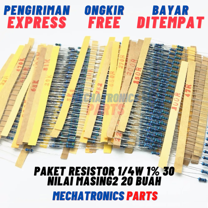 Paket Resistor 1/4W 1% 30 Nilai Masing2 20 Buah Total 600 Buah