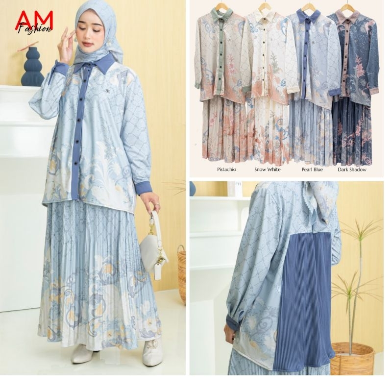 One Set Setelan Rok Plisket Prisket Tebal Wanita Motif Elisabeth