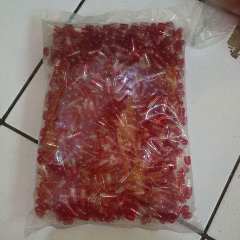 Cangkang Kapsul Kosong 0 Merah Bening Transparan Isi 1000 Kapsul