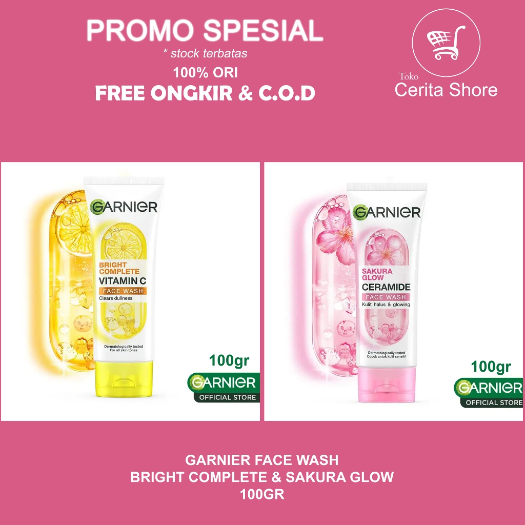 GARNIER FACE WASH 100 GR/ GARNIER FACIAL WASH/ GARNIAR FACIAL SCRUB/ GARNIER SAKURA GLOW/ GARNIER FA
