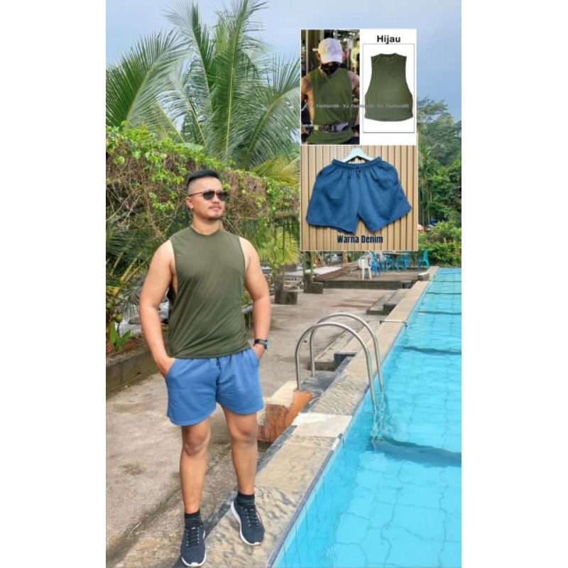 Low Cut Pria - Singlet gym kaos pria tanpa lengan