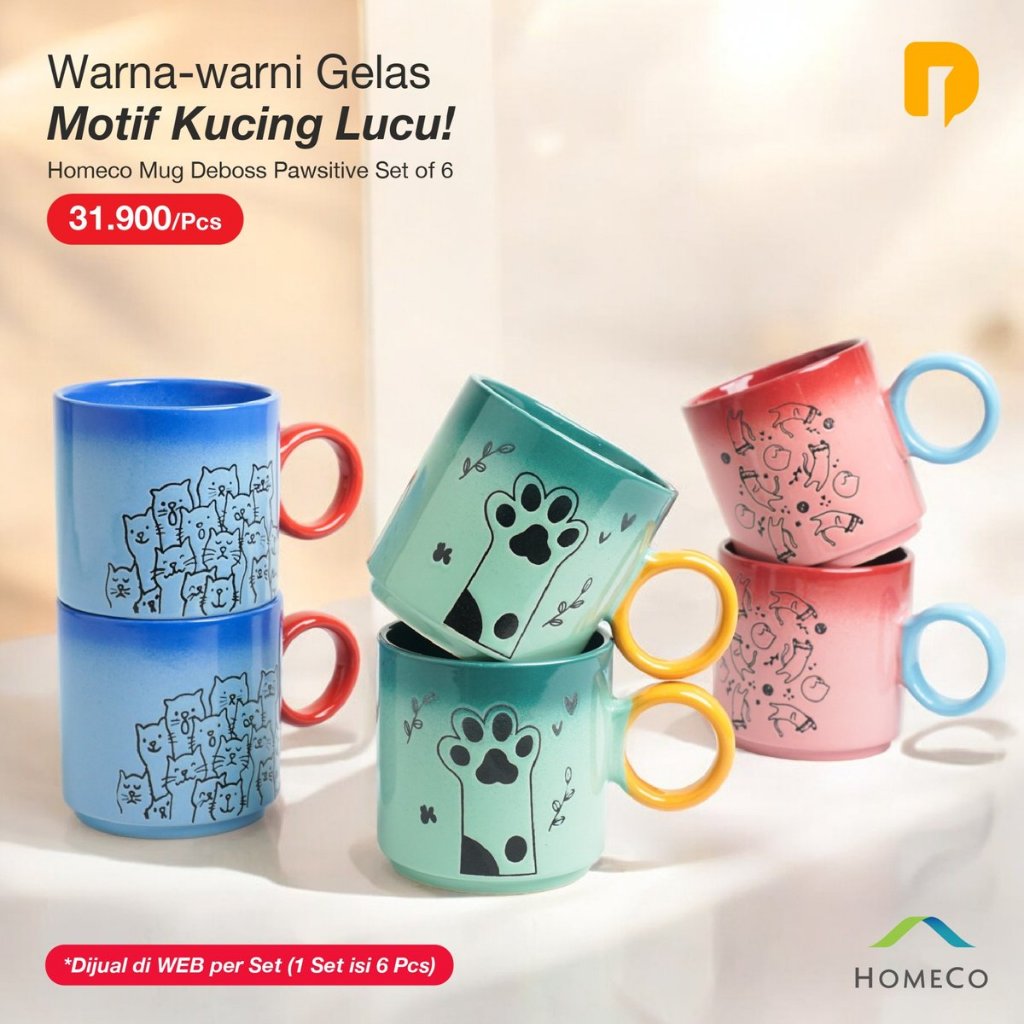 Homeco Mug Deboss Pawsitive Set of 6