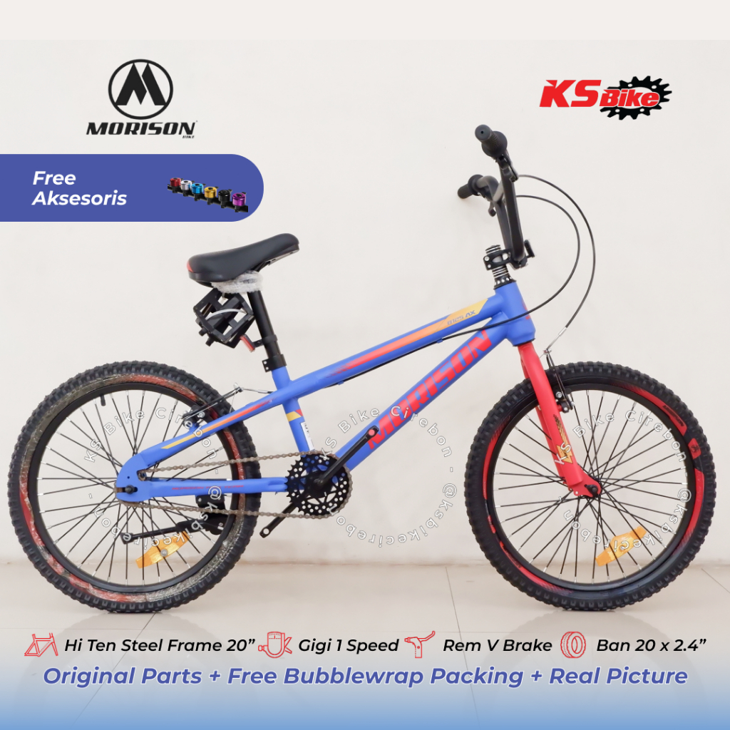 BMX Morison 8125 AX Ban 2.4 Jumbo 20 Inch by Pacific Bike Frame Steel Gigi 1 Speed Rem Cakram Mechan