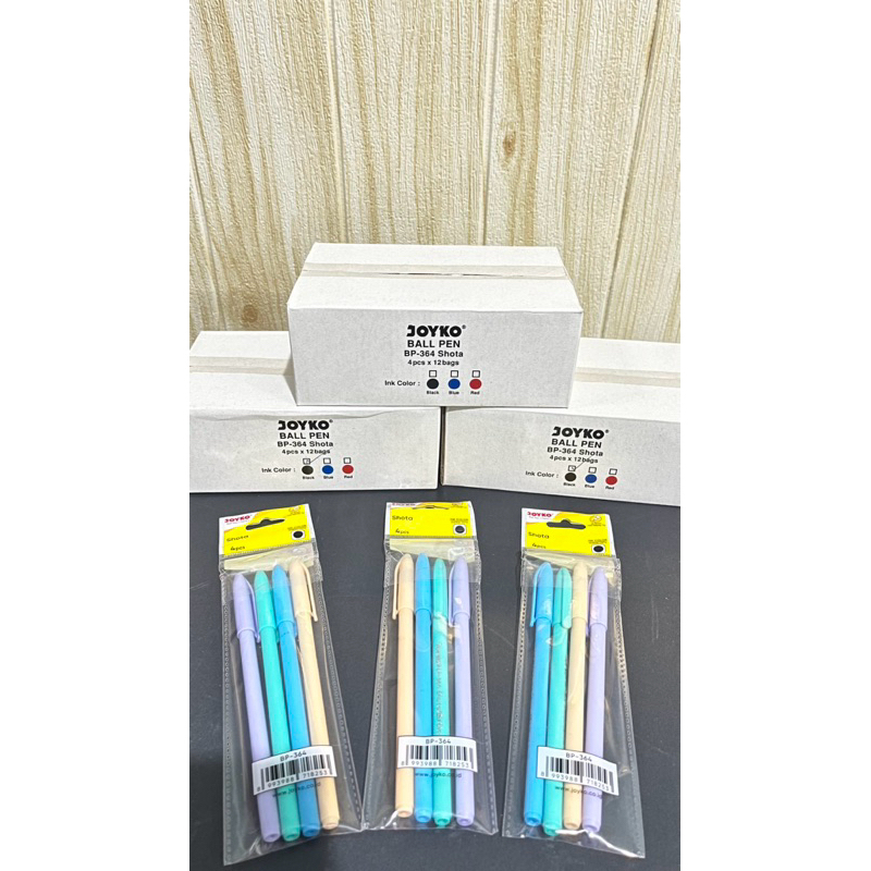 

BALL PEN PULPEN PENA JOYKO BP-364 0.5mm ISI 4 SHOTA BOLPEN MURAH HITAM PASTEL WARNA