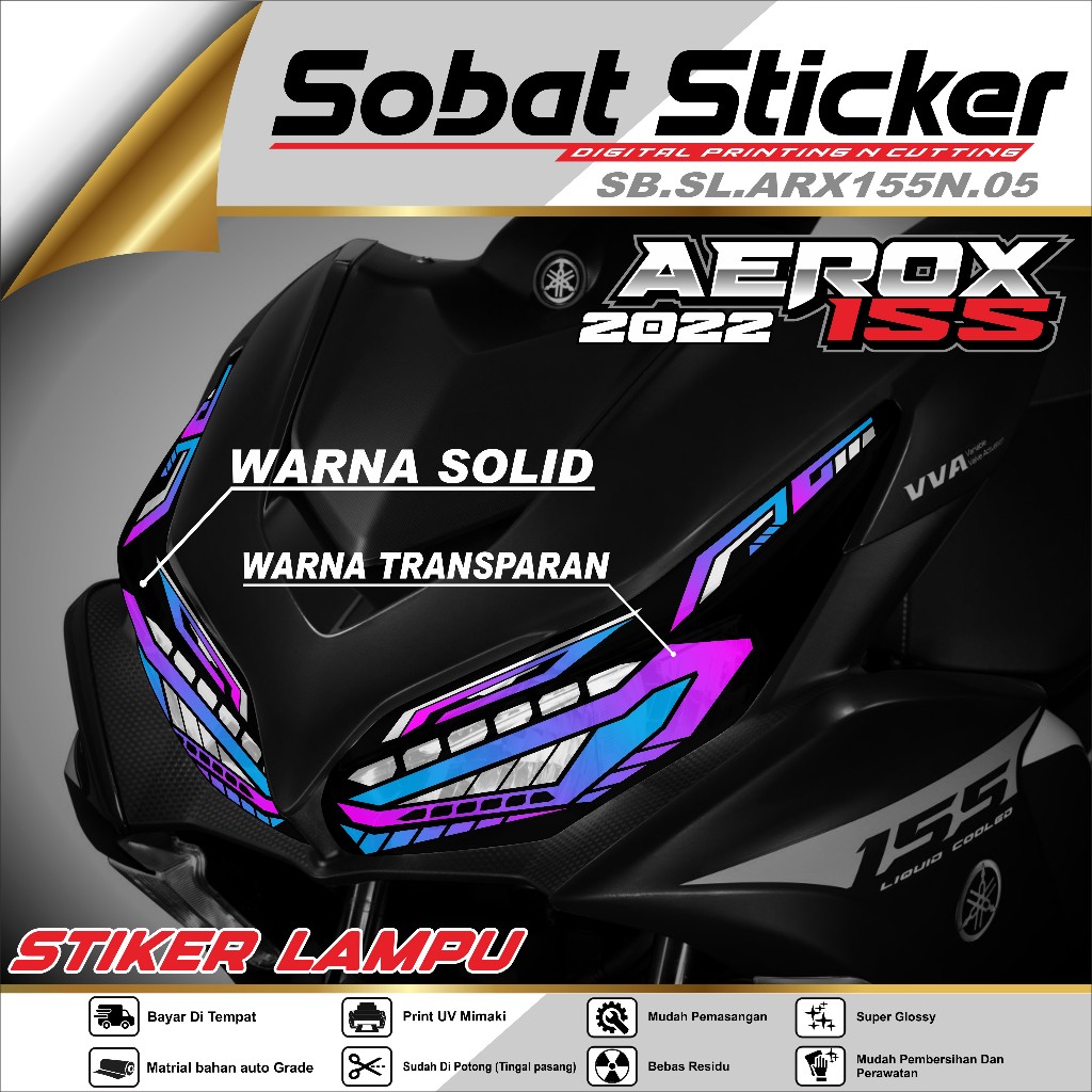 Stiker Lampu AEROX NEW 155 /  Variasi Lampu Alis Uv transparan terbaru 2024