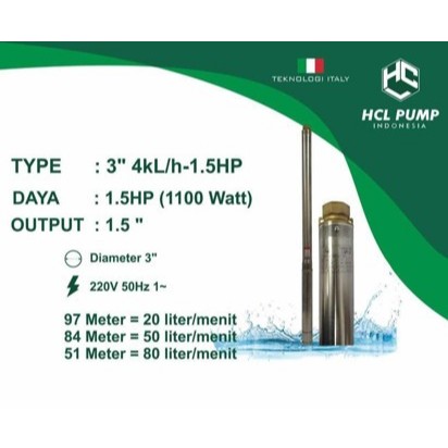 HCL 3 SDM 4/24 1,5HP 1,5" inch submersible pump 3SDM4 24 output 1-1/2" dim 3"SDM 1,5 HP