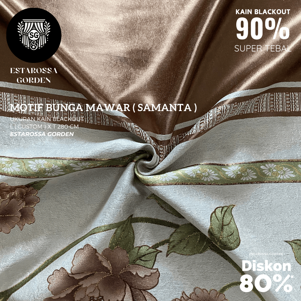 KAIN GORDEN BLACKOUT POLOS METERAN CUSTOM MOTIF BUNGA MAWAR( KAIN BLACKOUT 85% - 95% - KODE SAMANTA 