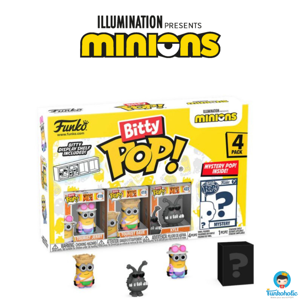 Funko Bitty POP Movie Minions - Tourist Jerry, Tourist Dave, Kyle & Mystery Bitty ( 4 PACK )