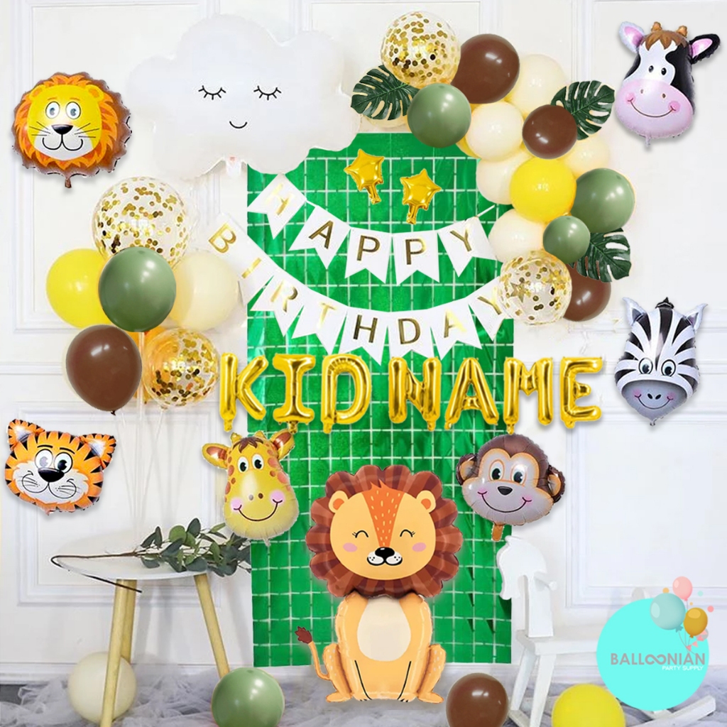 JUNGLE SAVANNA ANIMAL DECORATION SET/DEKORASI ULANG TAHUN ANAK/BALON FOIL BINATANG/HEWAN HUTAN