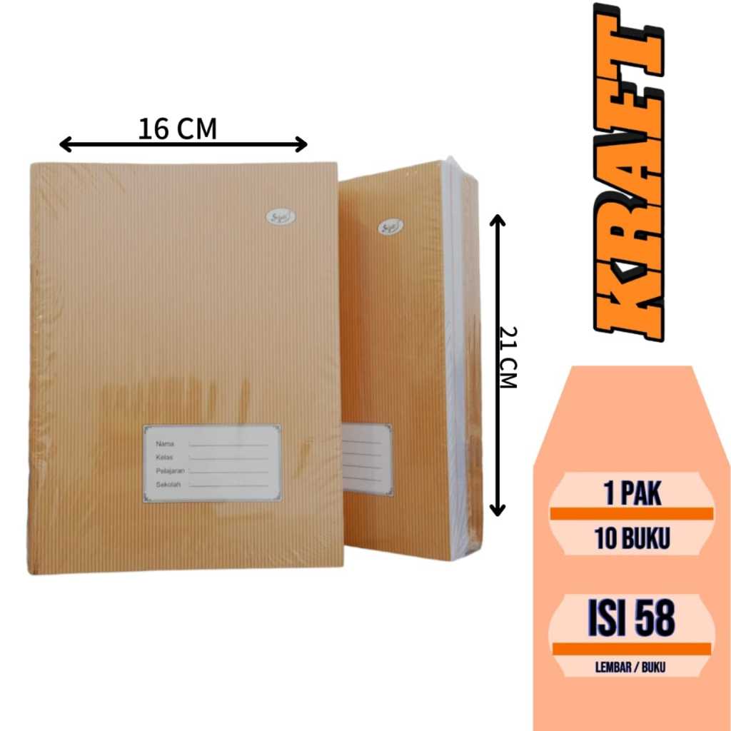 

{1 Pak } Buku Tulis Sampul Coklat 58 Lembar Buku Tulis Kraft Kwarto SEJATI -1 Pak Isi 10 Pcs