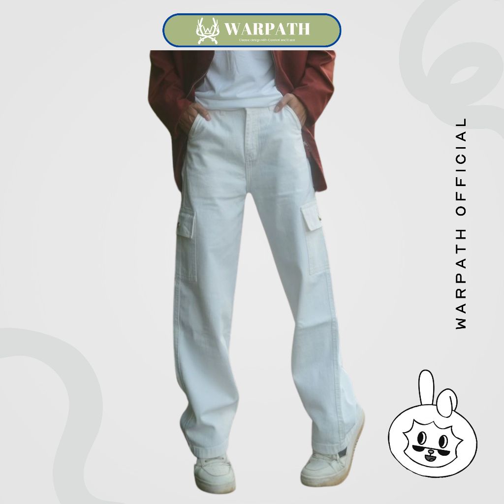 WARPATH - Highwaist Celana Cargo Jeans Wanita Coolgo 9113 Cargo Pants Denim Non Stretch Putih
