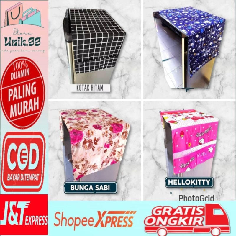 Taplak Kulkas Sarung Cover Kulkas 1 Dan 2 Pintu Motif Karakter Kain Tebal Dengan Kantong