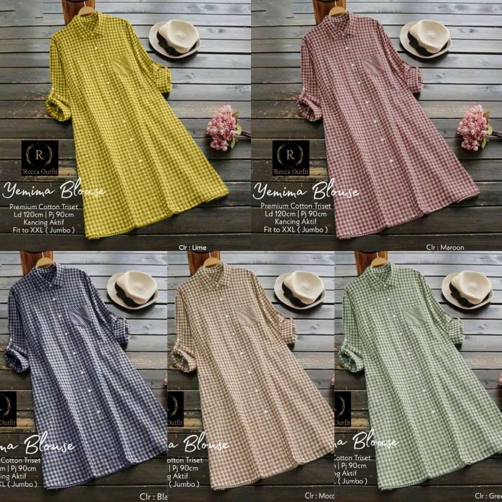 Yemima Blouse Atasan Blus Wanita Bigsize Ld 120 Polos Busui Jumbo XXXXL Premium Linen Rami