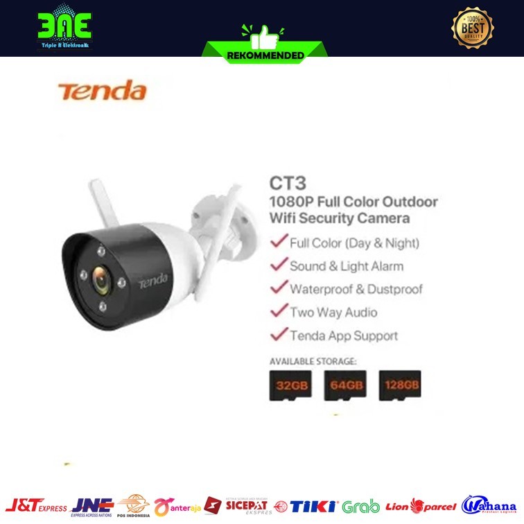 Tenda CT3 Full HD 1080p 2MP Resolution Ipcam Ip Camera Wifi Security Kamera Pengaman Outdoor LED Ful