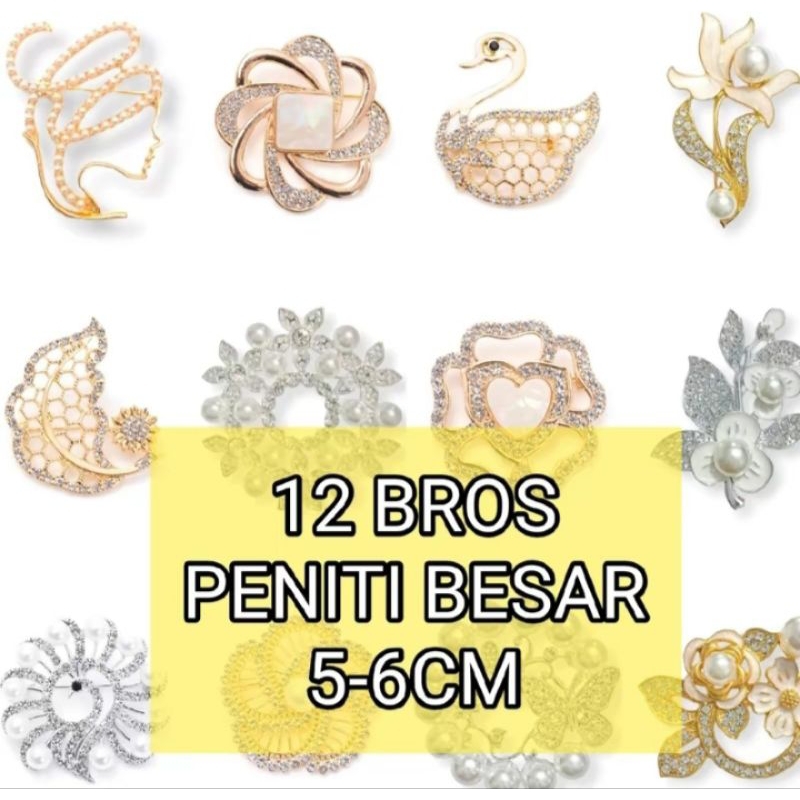 12 BROS PENITI BESAR MIX MODEL Ukuran 4-6 cm Bross Bros Lusinan Bros Kebaya Jilbab Hijab Bros Peniti