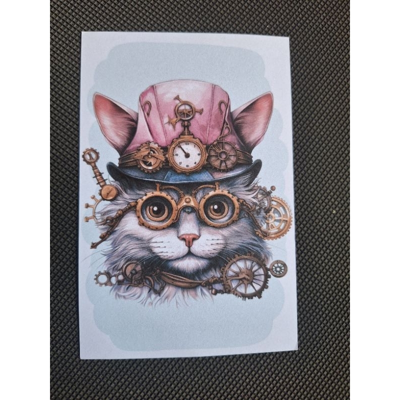 

kartu pos kucing steampunk cat poscard