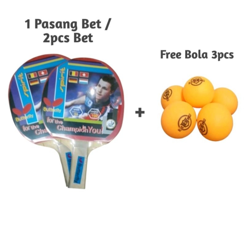 Set Bet Tenis Meja 1 Pasang dan Bola Pingpong 3 Buah