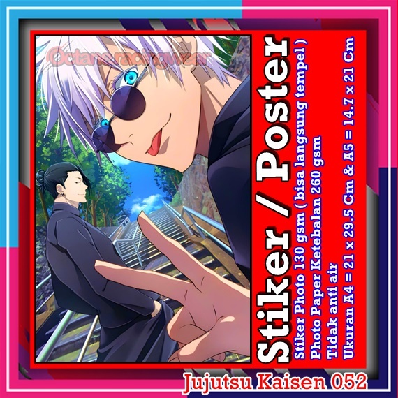 Sticker Poster Jujutsu kaisen gojo satoru Anime Dekorasi stiker Vynil lukisan Hiasan Dinding Kamar B