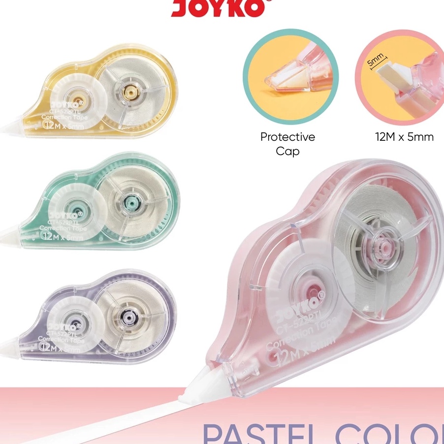 

HJ6 JOYKO Correction Tape Cortep CT522PTL Pastel Color Tersedia 1 Pack 12 Pcs 6 Pcs 3 Pcs