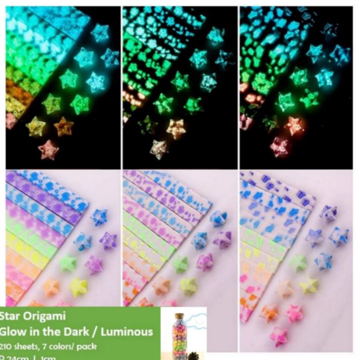 

BOOM 21lembar Kertas Origami Kertas Bintang Star Paper Origami Paper Quilling Luminous Glown in the Dark