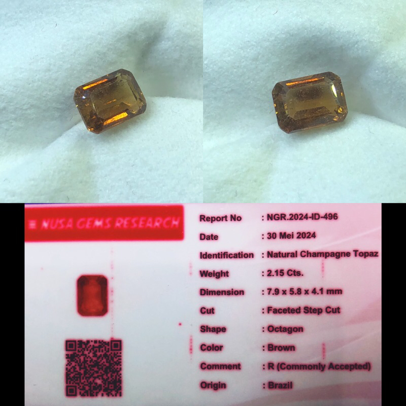 Natural Champag Topaz 2.15ct Brazil Permata Natural Champag Topaz Brazil Memo Nusa