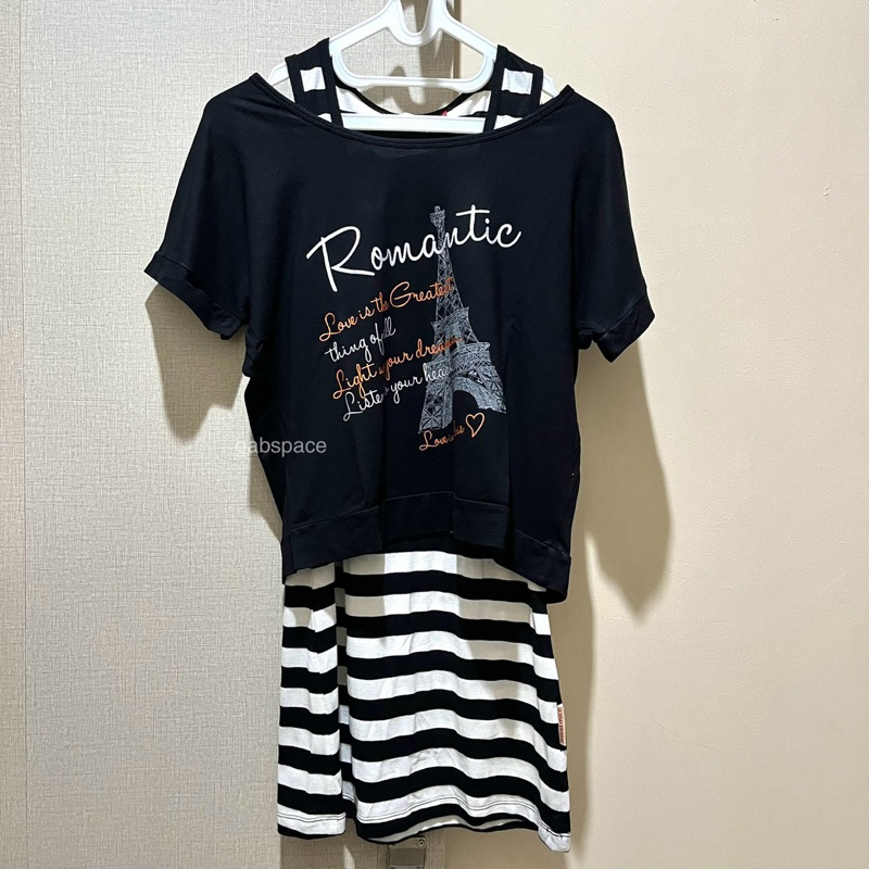 [PRELOVED] Mini Dress Set Inner & Outer Kaos Black & White NOVEL MICE | Baju Blouse Wanita Perempuan