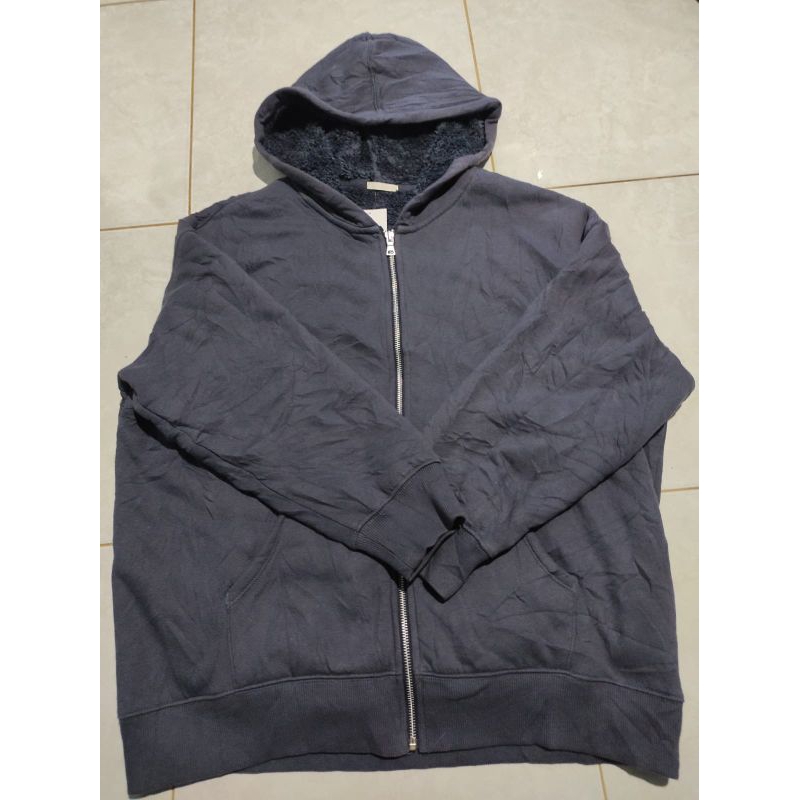 hoodie zipper cewek GU sherpa second size l biru