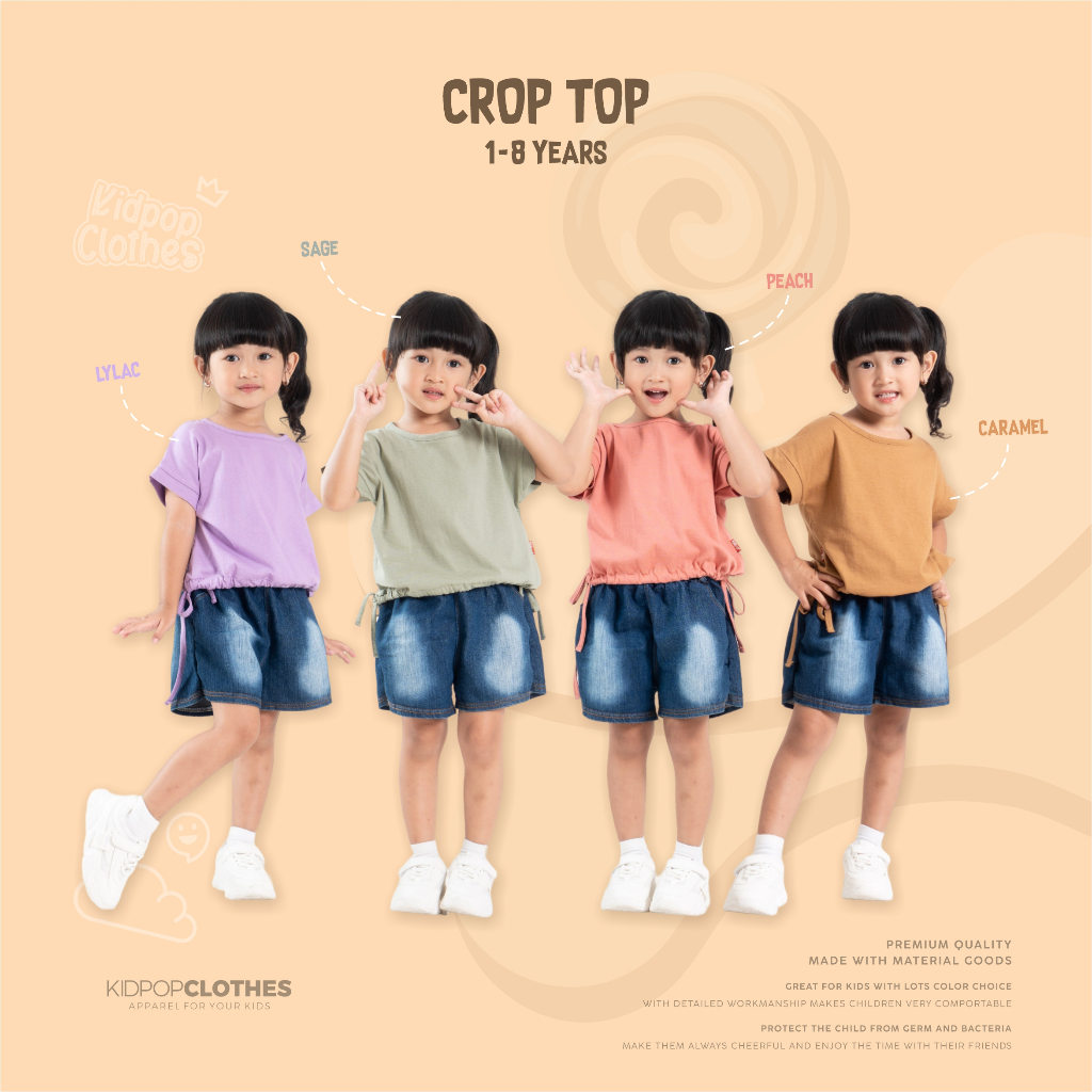 Baju Anak Perempuan Crop Top Usia 1 2 3 4 5 6 7 8 Tahun Kaos Polos Crop Anak Perempuan