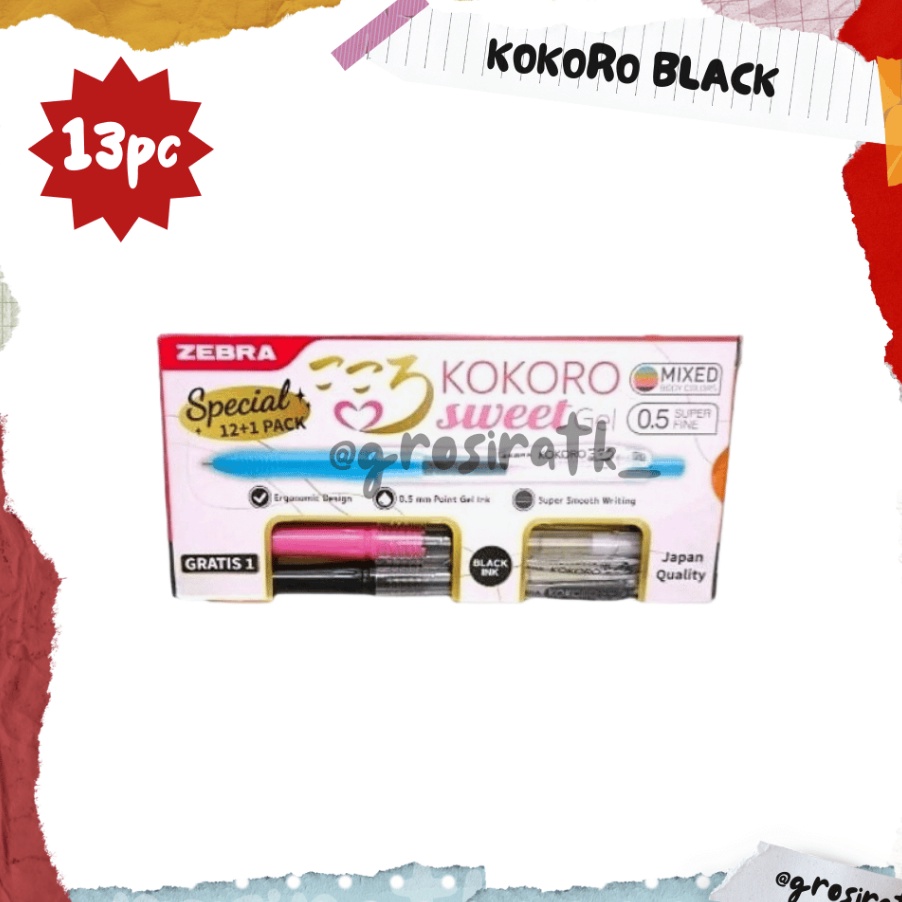 

murah Zebra Pulpen Kokoro Black 13 Pcs Kokoro Sweet 1 Lusin tinta hitam