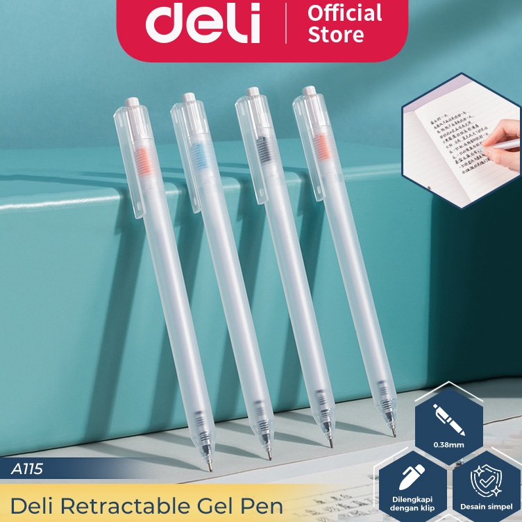 

ART Y1D8 Deli Retractable Gel Pen Pulpen Cetek 38 mm Isi 12 pcs A115Black12PCS
