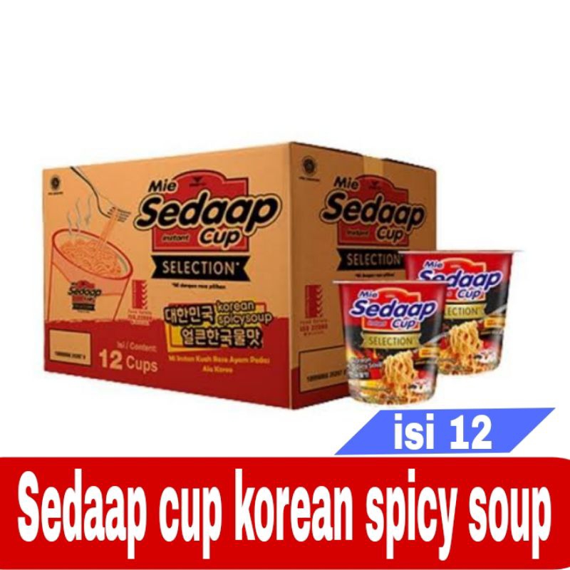 

Satu dus Mie Sedaap instant cup Selection spicy soup 75 gr isi 12 pcs