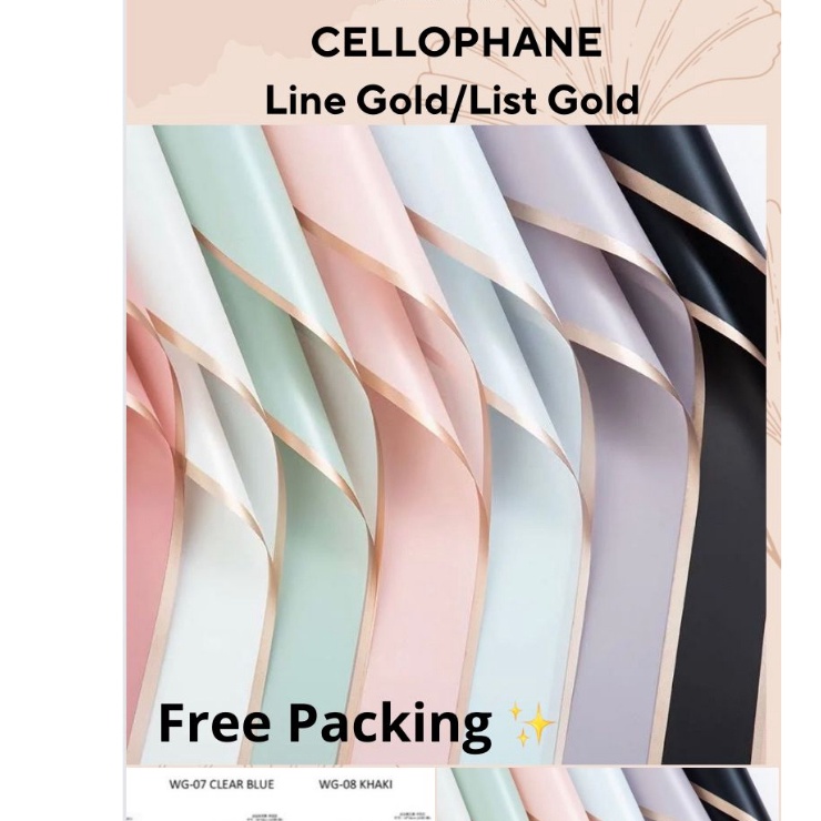 

GRATIS ONGKIR 2 LEMBAR KERTAS CELLOPHANE LINE GOLD FLORAL WRAPPING PAPER BOUQUET FLOWER LIST GOLD BUKET BUNGA DEKORASI WATERPROOF MURAH