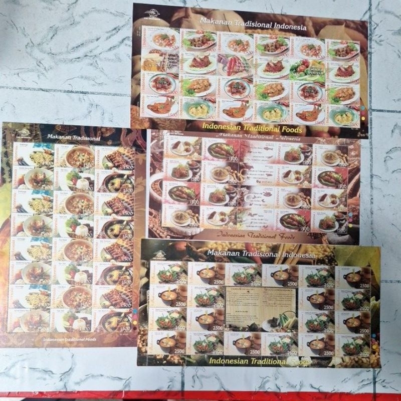 

perangko seri makanan tradisional Indonesia full sheet(satu paket isi 4 sheet)