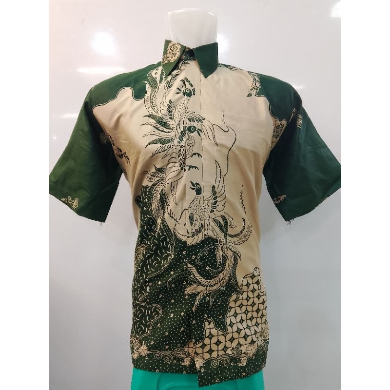 Hem batik pria hijau botol
