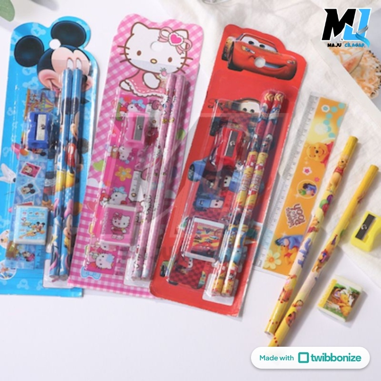 

5I Stationary Set 5 in 1 Karakter / Alat Tulis Sekolah / Paket Alat Tulis / Mini Stationary / Set Alat Tulis Pensil ng