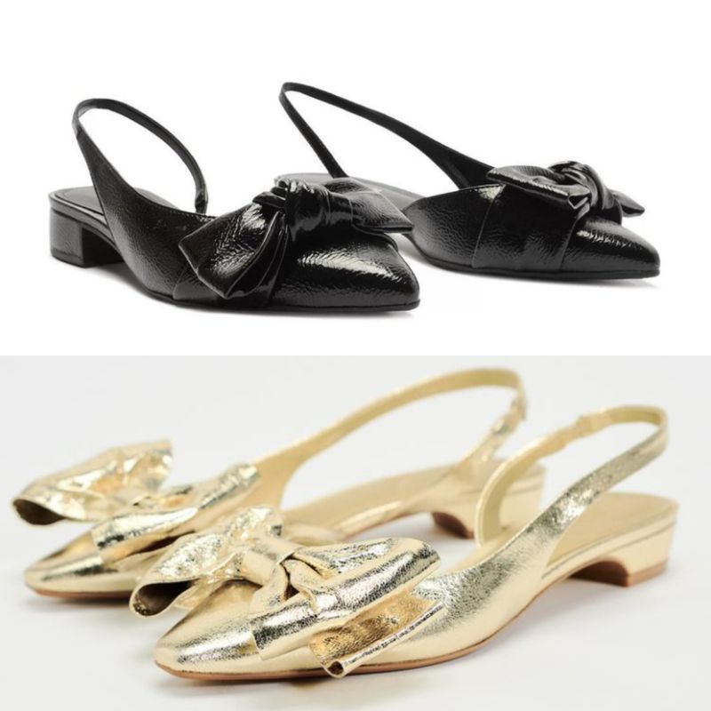 Sandal ZARA Metallic Bow Slingback Flat Shoes
