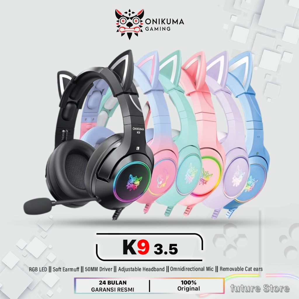 ONIKUMA K9 Headset Gaming Elite Stereo - Headphone Gaming Type Cat Mic Bass Original Futures Gaming-