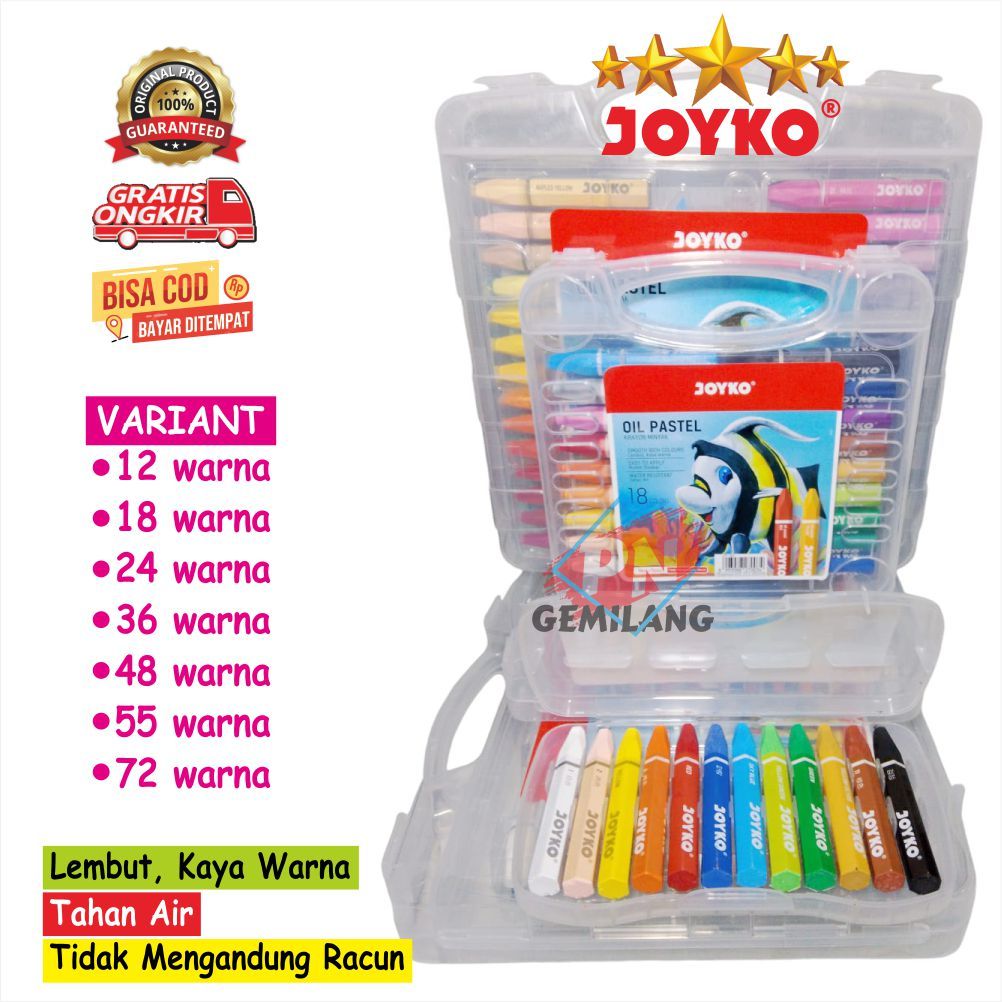 

Crayon Warna Joyko / KRAYON JOYKO KRAYON MIYAK / Oil Pastel WARNA SET 12, 18, 24, 36, 48, 55, 72