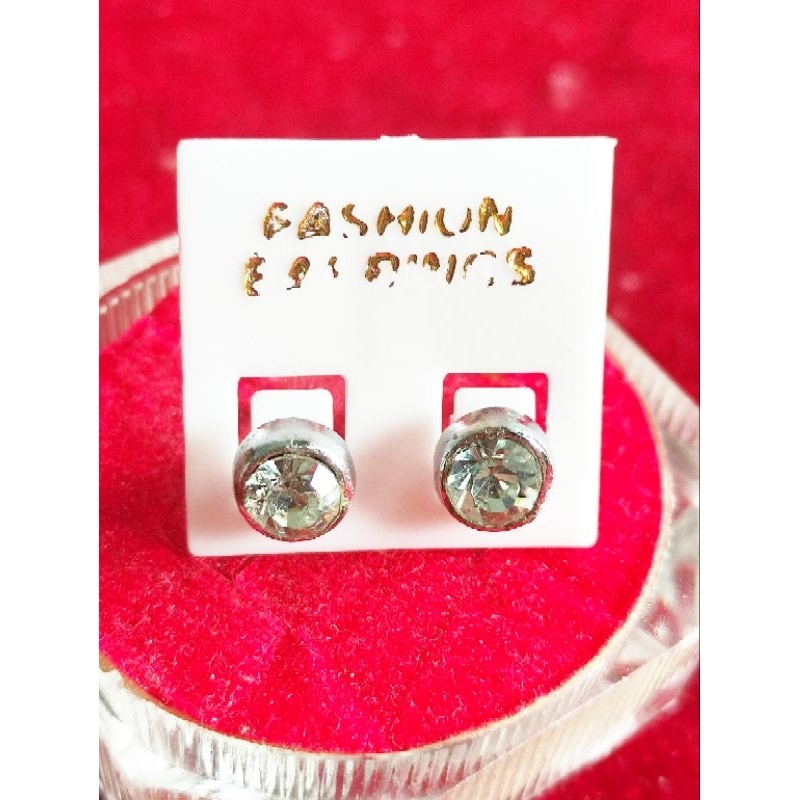 anting giwang bulat besar mata 1 warna silver, anting bulat kecil, anting titanium, anting kristal, 