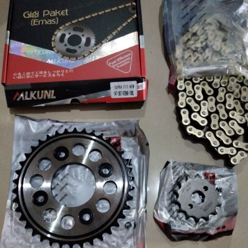 GIR SET KARISMA SUPRA X125 FIT NEW MLKUNL RACING GEAR SET PLUS RANTAI CHOHO CHAIN GOLD BLADE REVO AB