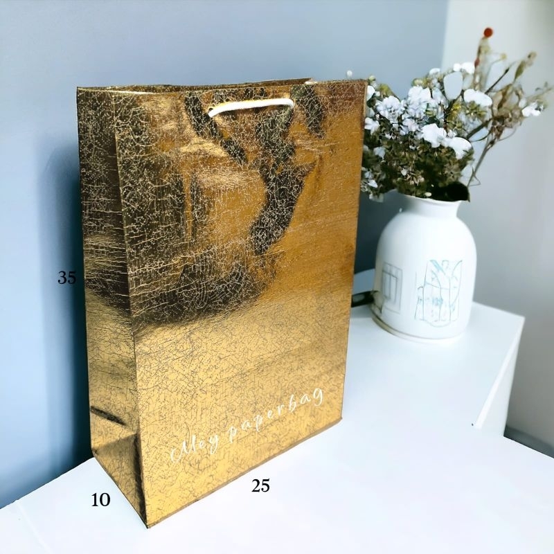 

Isi 12 (1 LUSIN) Paper Bag Gold dan Silver Uk 25x35 Tebal