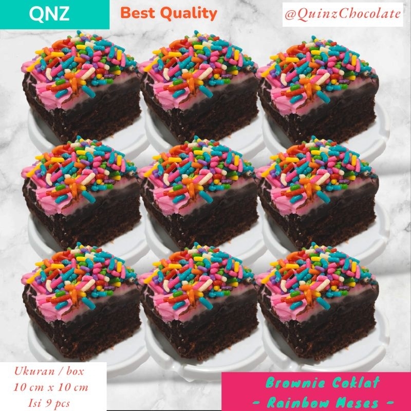 

Quinz Fudgy Brownies Coklat / Varian Rainbow Meses enak 4 / isi 9 pcs per box uk 10x10