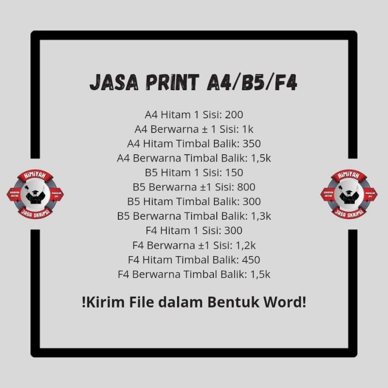 

Jasa Print Kertas A4/B5/F4